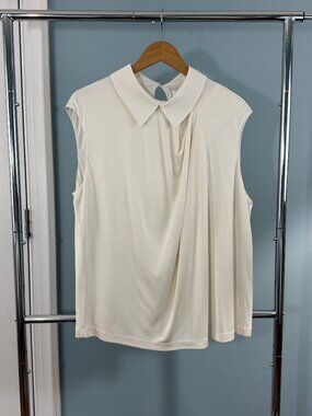 The Fold London - Ivory Size 16 UK/12 US Sleeveless Collared Silk Blouse 3119